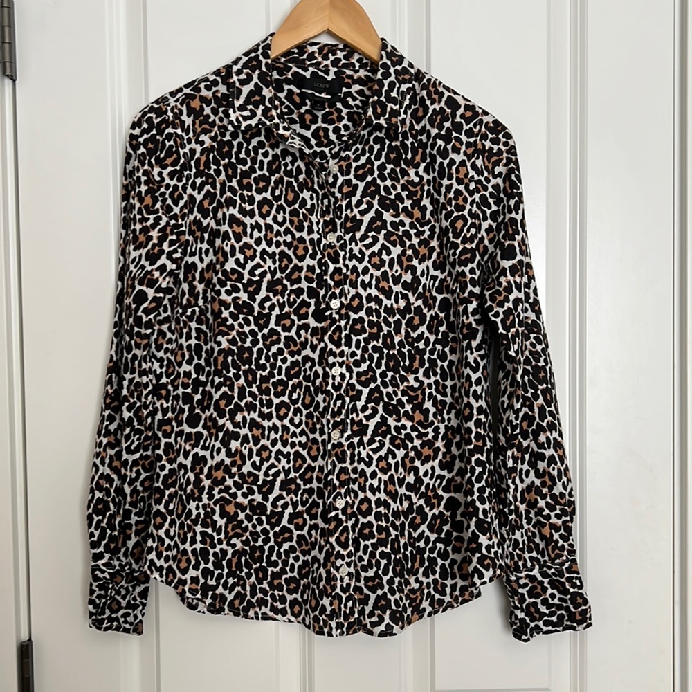 J. Crew Linen/Cotton Blend Leopard Shirt